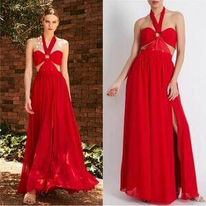 PATBO Cutout Halterneck Candy Red Maxi Dress Size 10